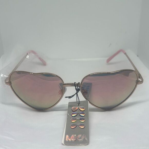 Heart-Shaped Sunglasses – Mirrored Lenses, Gold Frame - Picture 2 of 3